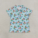 BT1381 Mallard Ducks Blue Kids Boys Polo Shirt Top
