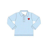 Preorder 10.15 MOQ 5 pcs BT1386 Valentine's Day Love Blue Plaid Kids Boys Polo Shirt Top
