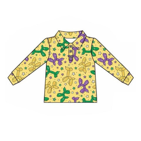 Preorder 10.15 MOQ 5 pcs BT1388 Mardi Gras Star Yellow Kids Boys Polo Shirt Top