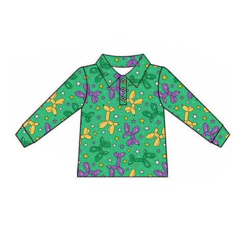 Preorder 10.15 MOQ 5 pcs BT1389 Mardi Gras Star Green Kids Boys Polo Shirt Top