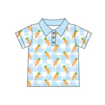 Preorder 10.17 MOQ 5 pcs BT1391 Easter Carrot Blue Plaid Kids Boys Polo Shirt Top