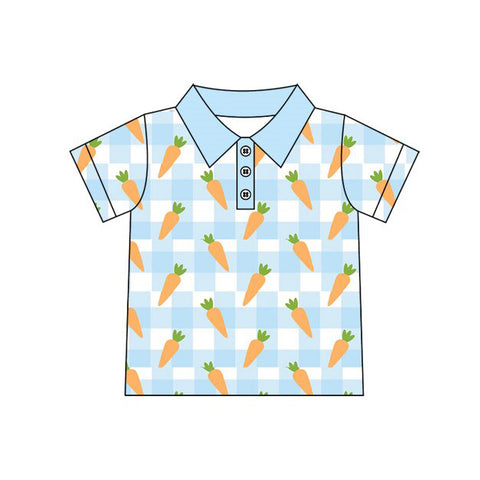 Preorder 10.17 MOQ 5 pcs BT1391 Easter Carrot Blue Plaid Kids Boys Polo Shirt Top