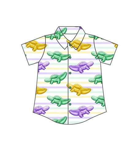 Preorder 10.21 MOQ 5 pcs BT1393 Mardi Gras Crocodile Kids Boys Polo Shirt Top