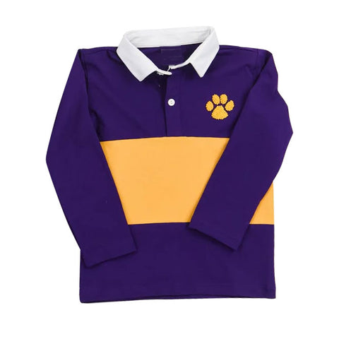 Preorder 10.23 MOQ 5 pcs BT1396 Paw Prints Team Purple Kids Boys Shirt Top
