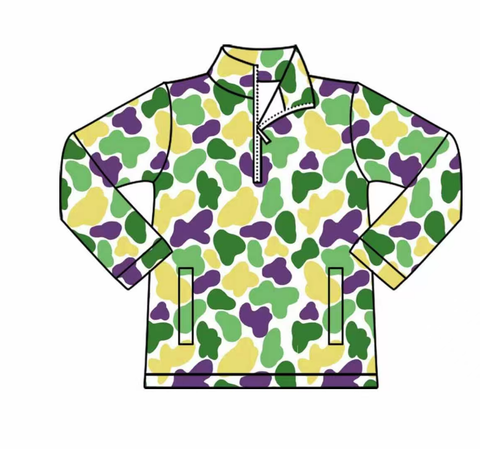 Preorder 10.28 MOQ 5 pcs BT1400 Mardi Gras Camo Kids Zipper Pullover