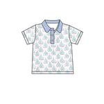 Preorder 10.29 MOQ 5 pcs BT1401 Sailboat Blue Kids Boys Shirt Top