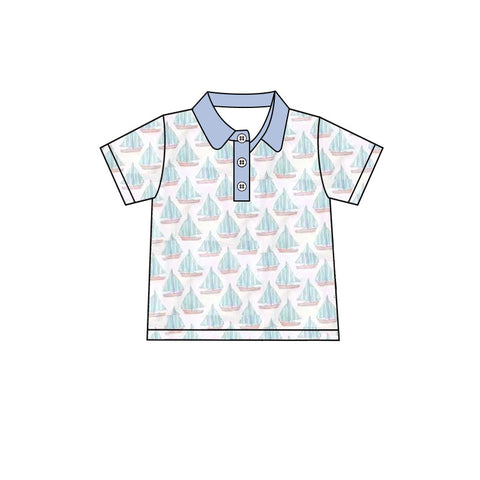 Preorder 10.29 MOQ 5 pcs BT1401 Sailboat Blue Kids Boys Shirt Top