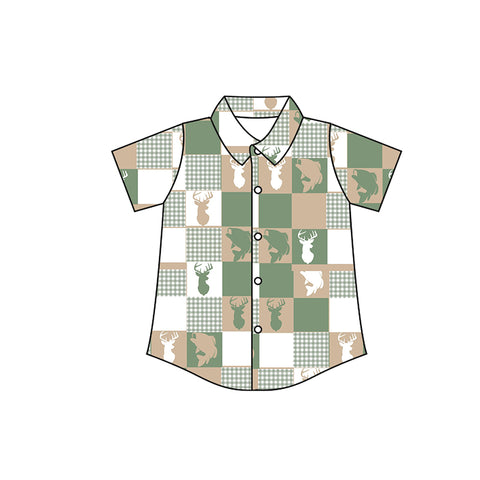 Preorder 10.26 MOQ 5 pcs BT1411 Hunting Elk Fish Green Kids Boys Polo Shirt Top