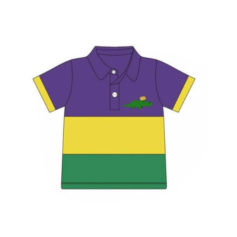 Preorder 11.20 MOQ 5 pcs BT1435 Mardi Gras Crocodile Kids Boys Polo Shirt Top