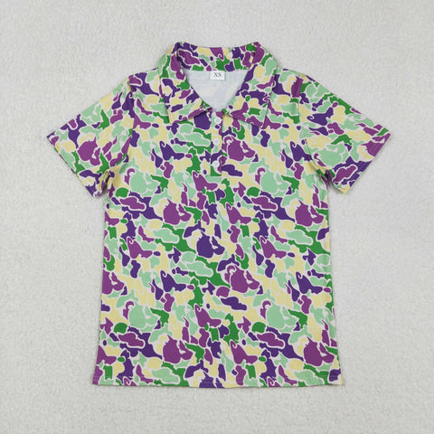 BT1452 Mardi Gras Camo Polo Men Adult's Shirt Top