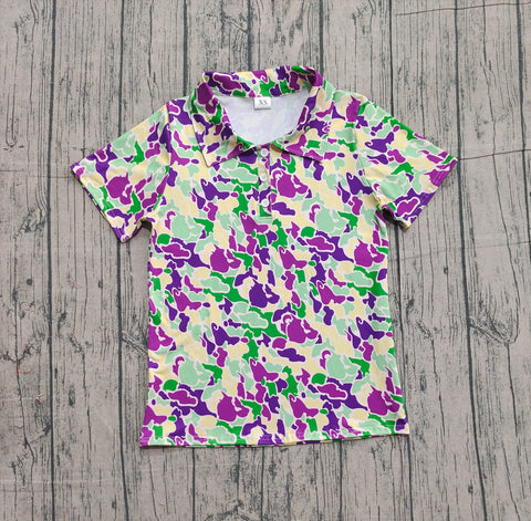 Preorder Samples BT1452 Mardi Gras Camo Polo Men Adult's Shirt Top