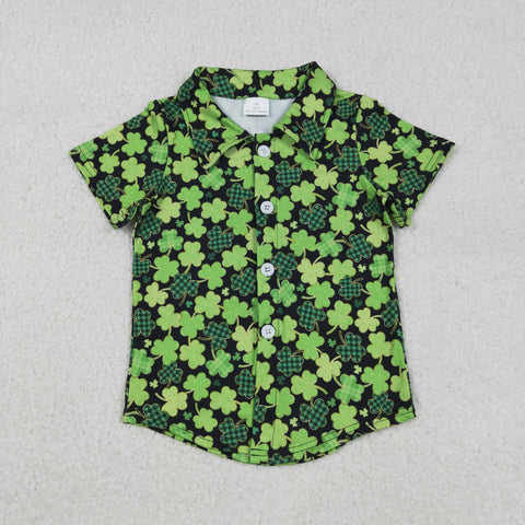 BT1455 St. Patrick Leaf Green Buttons Kids Boys Shirt