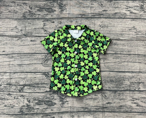 Preorder Samples BT1455 St. Patrick Leaf Green Buttons Kids Boys Shirt