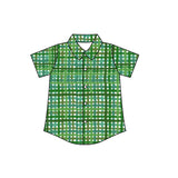 Preorder Samples BT1456 St. Patrick Green Plaid Buttons Kids Boys Shirt