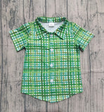Preorder Samples BT1456 St. Patrick Green Plaid Buttons Kids Boys Shirt