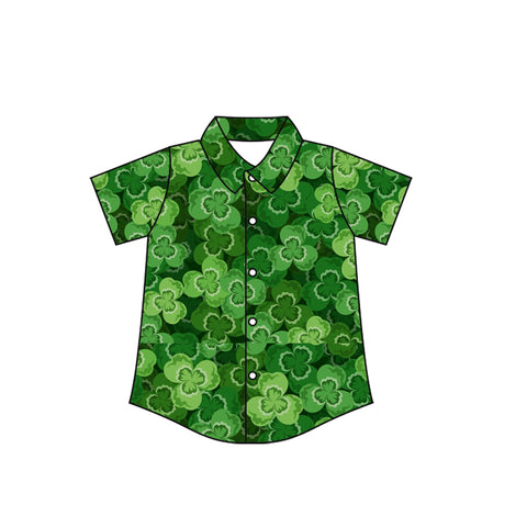 Preorder 11.23 MOQ 5 pcs BT1457 St. Patrick Leaf Green Buttons Kids Boys Shirt