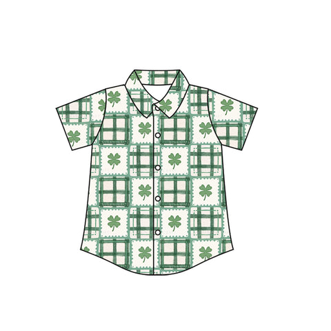Preorder 11.23 MOQ 5 pcs BT1458 St. Patrick Leaf Green Buttons Kids Boys Shirt