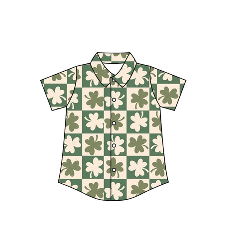 Preorder 11.23 MOQ 5 pcs BT1459 St. Patrick Leaf Green Buttons Kids Boys Shirt