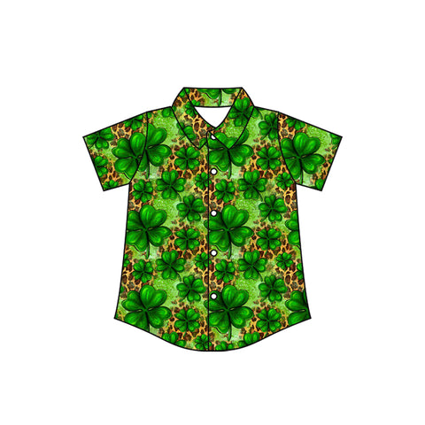 Preorder 11.23 MOQ 5 pcs BT1460 St. Patrick Leaf Green Buttons Kids Boys Shirt