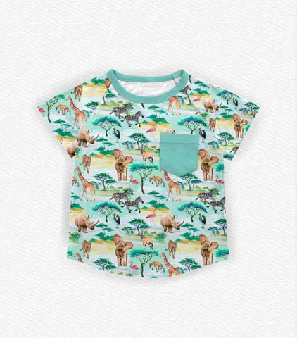 Preorder 11.28 MOQ 5 pcs BT1479 Zoo Forest Animals Green Kids Boys Shirt Top
