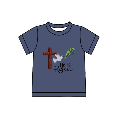 Preorder 11.30 MOQ 5 pcs BT1484 Easter He Is Risen Kids Boys Shirt Top