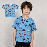 BT1496 Cartoon Car Flag Blue Color Kids Boys Shirt Top