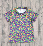 Preorder Samples BT1498 Mardi Gras Camo Buttons Kids Boys Shirt