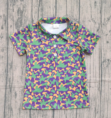 Preorder Samples BT1498 Mardi Gras Camo Buttons Kids Boys Shirt