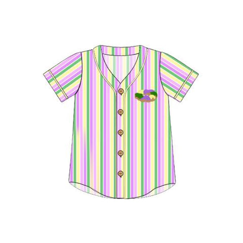 Preorder 12.01 MOQ 5 pcs BT1499 Mardi Gras Stripe Buttons Kids Boys Shirt