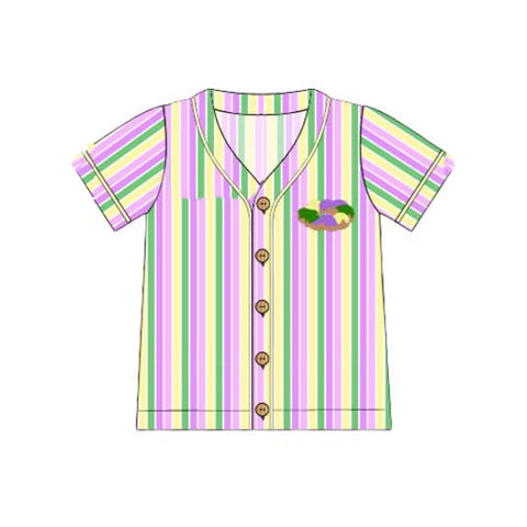 Preorder 12.01 MOQ 5 pcs BT1501 Mardi Gras Stripe Buttons Men Adult's Pullover Shirt