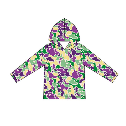 Preorder 12.06 MOQ 5 pcs BT1507 Mardi Gras Camo Kids Hoodie Pullover
