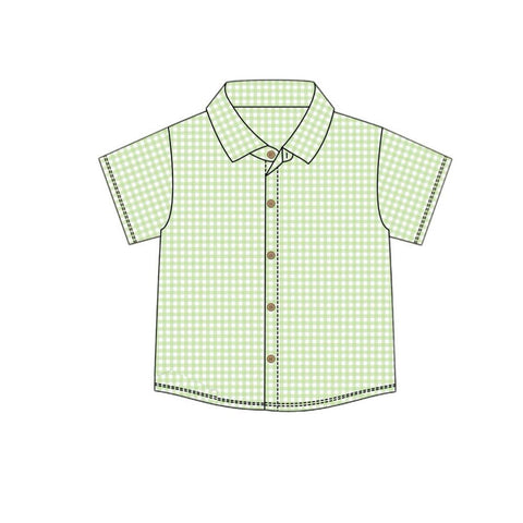 Preorder 12.08 MOQ 5 pcs BT1536 Green Plaid Buttons Kids Boys Shirt