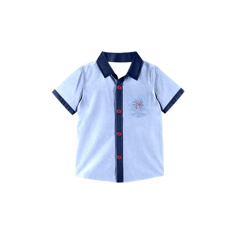 Preorder 12.08 MOQ 5 pcs BT1542 Fireworks Blue Buttons Kids Boys Shirt