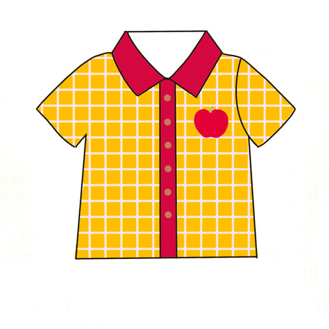 Preorder 12.08 MOQ 5 pcs BT1543 Back To School Apple Buttons Kids Boys Shirt