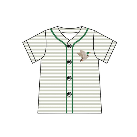 Preorder 12.11 MOQ 5 pcs BT1554 Mallard Ducks Stripe Buttons Kids Boys Shirt