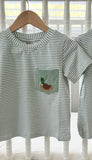 Preorder Samples BT1557 Embroidery Mallard Ducks Green Stripe Kids Boys Shirt Top