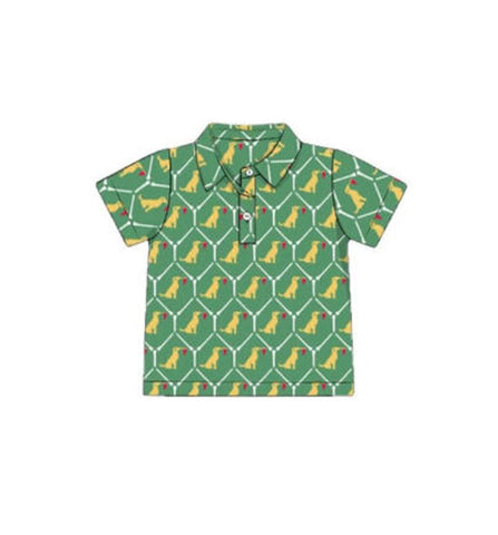 Preorder 12.12 MOQ 5 pcs BT1558 Dog Green Kids Boys Polo Shirt Top