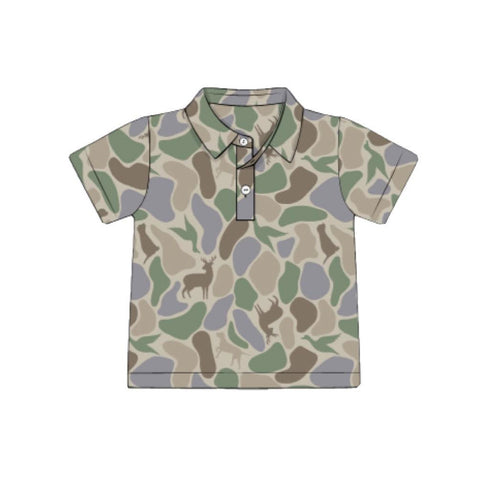 Preorder 12.13 MOQ 5 pcs BT1560 Hunting Camo Elk Kids Boys Polo Shirt Top