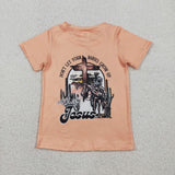 BT1618 Jesus Cactus Orange Kids Boys Shirt Top