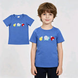 BT1725 Embroidery Snails Insects Blue Color Kids Boys Shirt Top