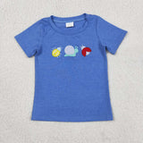 BT1725 Embroidery Snails Insects Blue Color Kids Boys Shirt Top