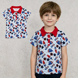 BT1767 4th of July USA Star Sunglasses Kids Boys Polo Shirt Top