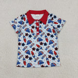 BT1767 4th of July USA Star Sunglasses Kids Boys Polo Shirt Top