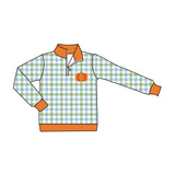 Preorder MOQ 5 pcs Pumpkin Plaid Kids Sibling Zipper Pullover