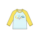 Preorder Samples BT1831 Embroidery Universe Yellow Kids Boys Shirt Top