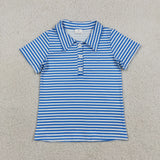BT1834 Sky Blue Stripe Kids Boys Polo Shirt Top