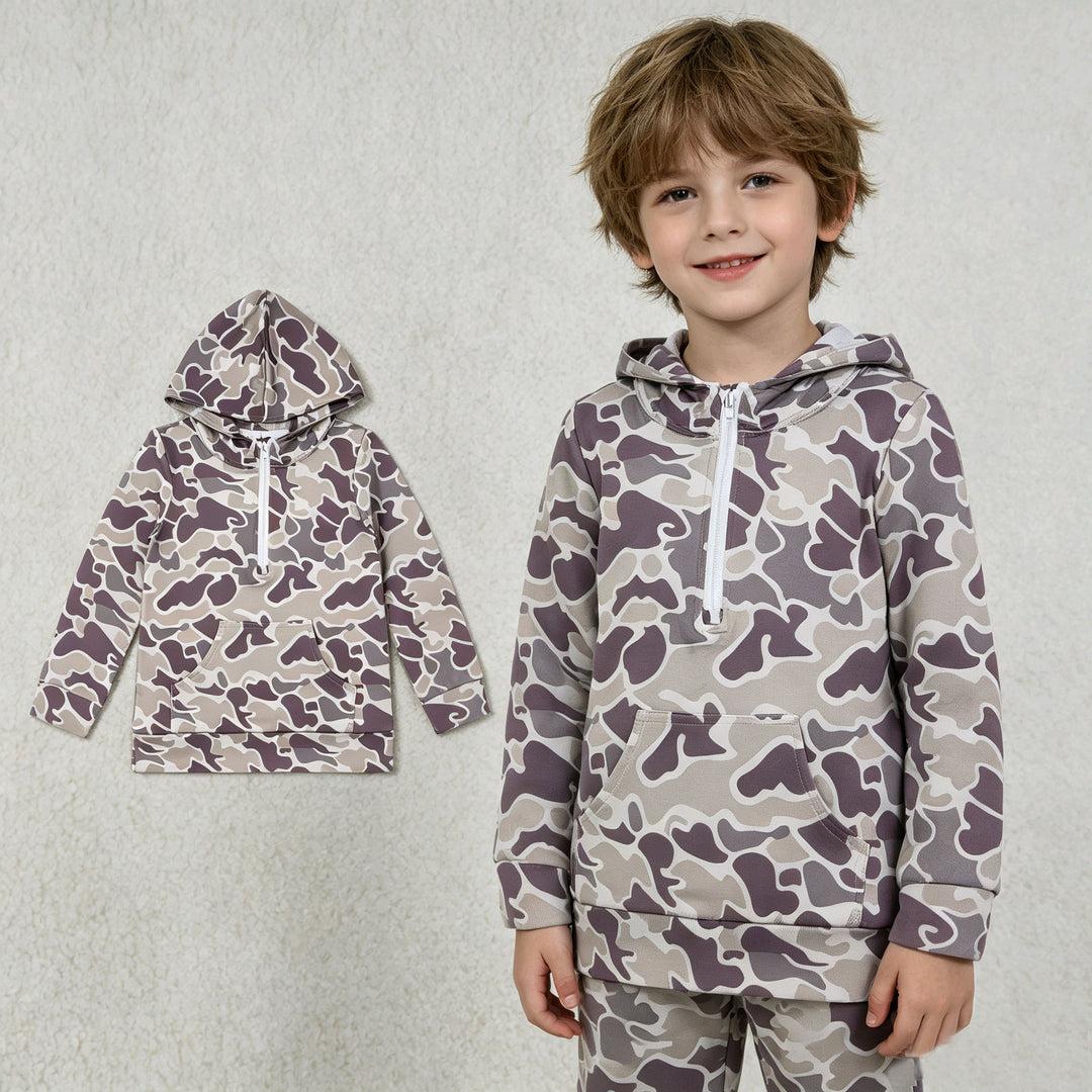 BT1848 Hunting Camo Pocket Zipper Hoodie Kids Boy's Shirt Pullover