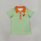 BT1889 Embroidery Thanksgiving Day Turkey Plaid Kids Boys Polo Shirt