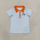 BT1890 Embroidery Pumpkin Plaid Kids Boys Polo Shirt