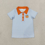 BT1891 Embroidery Fall Pumpkin Plaid Kids Boys Polo Shirt